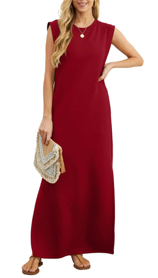 Fiona | Women's Casual Sleeveless Maxi Dress with Crew Neck