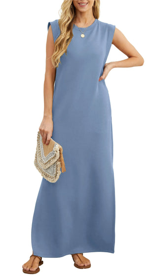Fiona | Women's Casual Sleeveless Maxi Dress with Crew Neck