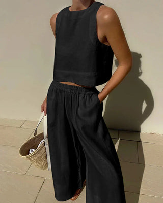 Lunash | Women’s Cropped Tank Top and High-Waisted Wide-Leg Trousers Set