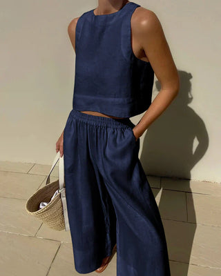 Lunash | Women’s Cropped Tank Top and High-Waisted Wide-Leg Trousers Set
