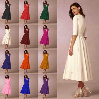 Rona | Women’s Elegant Half Sleeve Dress with V-neck