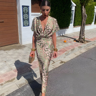 Shenna | Women’s Elegant Leopard Dress with Twisted V-neck