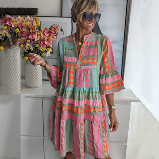 Talia | Women's Colorful Tiered Midi Dress with Flared Sleeves