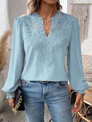 Pamie | Women’s Floral Lace Blouse with Long Puff Sleeves