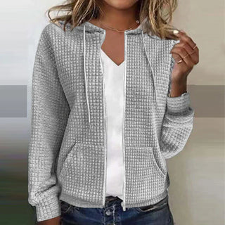Ash | Waffle-Knit Zip-Up Hoodie for Women with Long Sleeves and Front Pockets