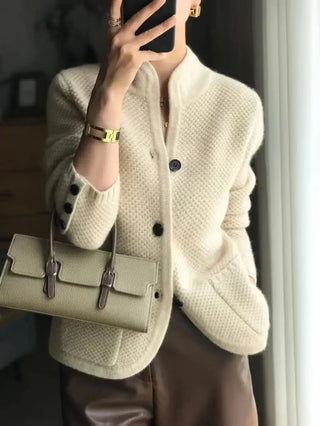 Nerys | Women’s Knitted Cardigan with Stand-Up Collar and Front Pockets