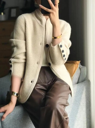 Nerys | Women’s Knitted Cardigan with Stand-Up Collar and Front Pockets