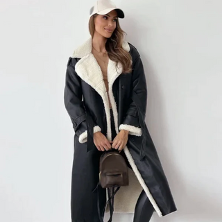 Gabriella | Women's Double-Sided Long Leather Coat with Notched Lapel