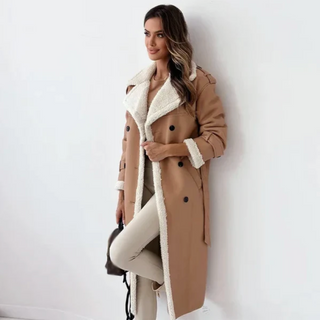 Gabriella | Women's Double-Sided Long Leather Coat with Notched Lapel