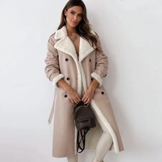 Gabriella | Women's Double-Sided Long Leather Coat with Notched Lapel