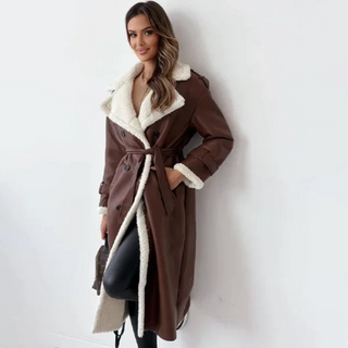 Gabriella | Women's Double-Sided Long Leather Coat with Notched Lapel