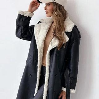 Gabriella | Women's Double-Sided Long Leather Coat with Notched Lapel