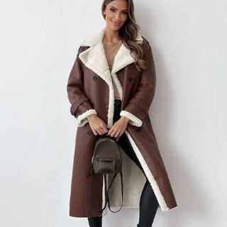 Gabriella | Women's Double-Sided Long Leather Coat with Notched Lapel