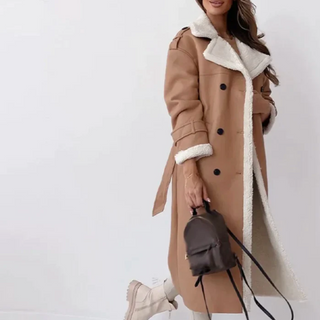Gabriella | Women's Double-Sided Long Leather Coat with Notched Lapel