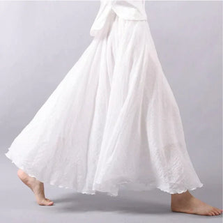Vangie | Bohemian Cotton Linen Maxi Skirt for Women with Elastic Waistband