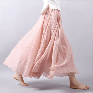 Vangie | Bohemian Cotton Linen Maxi Skirt for Women with Elastic Waistband