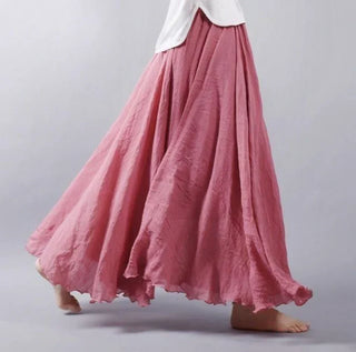 Vangie | Bohemian Cotton Linen Maxi Skirt for Women with Elastic Waistband