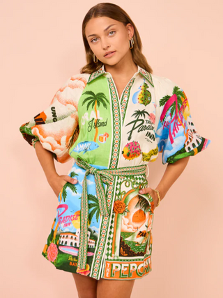 Arlene | Women’s Fitted Shirtdress with Pointed Collar, Balloon Sleeves, and Self-Tie Belt