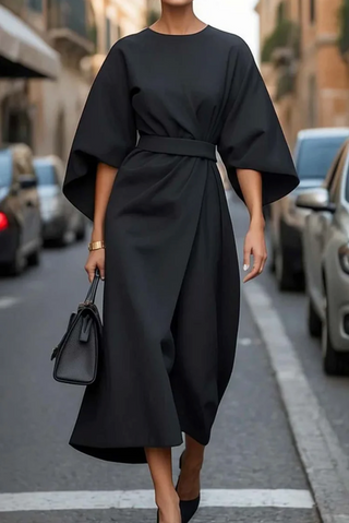 Melani | Women's Satin Wrap Maxi Dress with Batwing Sleeves