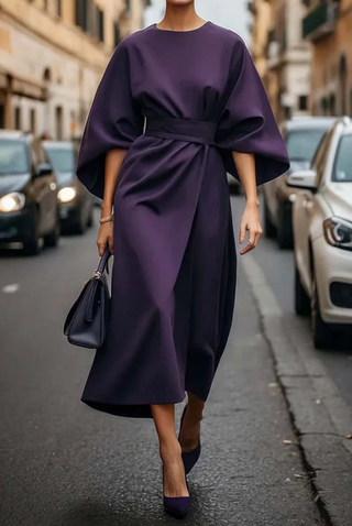 Melani | Women's Satin Wrap Maxi Dress with Batwing Sleeves