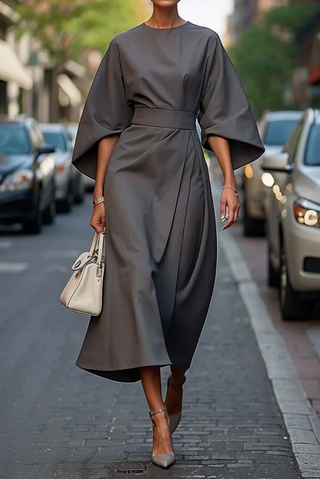 Melani | Women's Satin Wrap Maxi Dress with Batwing Sleeves