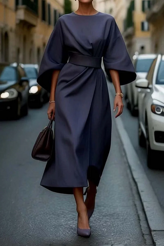Melani | Women's Satin Wrap Maxi Dress with Batwing Sleeves