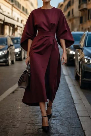 Melani | Women's Satin Wrap Maxi Dress with Batwing Sleeves