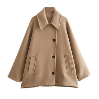 Tina | Women’s Oversized Short Coat with Large Turndown Collar