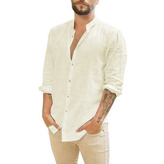 Julian | Men’s Casual Long-Sleeve Linen-Blend Shirt with Band Collar