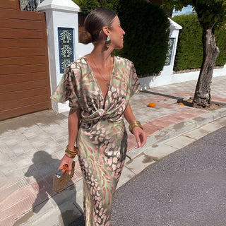 Shenna | Women’s Elegant Leopard Dress with Twisted V-neck