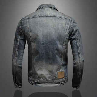 Carl | Men’s Slim-Fit Vintage Wash Denim Jacket with Zipper and Button Closure