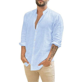 Julian | Men’s Casual Long-Sleeve Linen-Blend Shirt with Band Collar