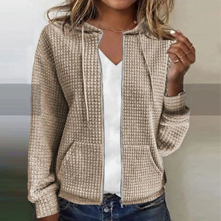 Ash | Waffle-Knit Zip-Up Hoodie for Women with Long Sleeves and Front Pockets