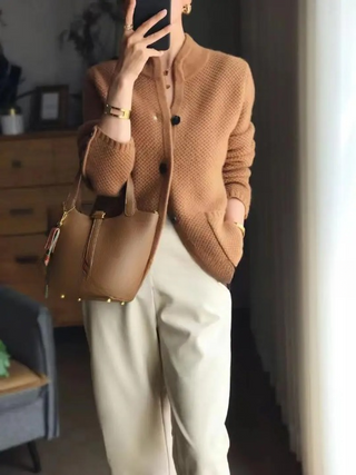 Nerys | Women’s Knitted Cardigan with Stand-Up Collar and Front Pockets