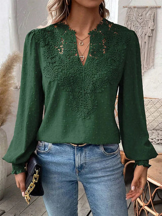 Pamie | Women’s Floral Lace Blouse with Long Puff Sleeves