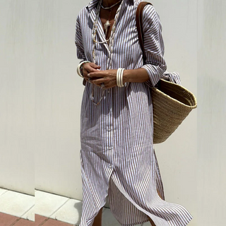 Venus | Women's Classic Long Sleeve Striped Shirt Dress