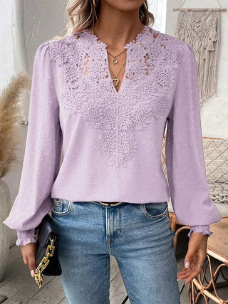 Pamie | Women’s Floral Lace Blouse with Long Puff Sleeves