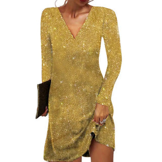 Rhian | Women’s Long Sleeve V-Neck Sequin Mini Dress for Evening Events