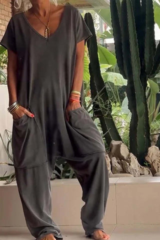Clara | Casual Short-Sleeve V-Neck Jumpsuit for Women