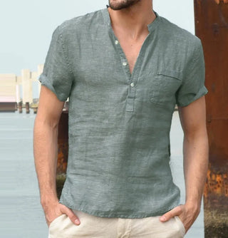 Jareth | Men’s Short-Sleeved Stand Collar Shirt with Partial Button Placket