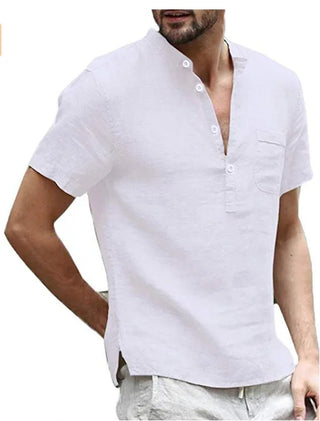 Jareth | Men’s Short-Sleeved Stand Collar Shirt with Partial Button Placket