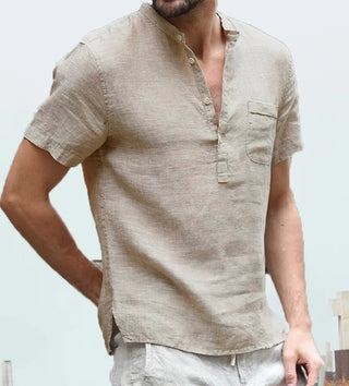 Jareth | Men’s Short-Sleeved Stand Collar Shirt with Partial Button Placket