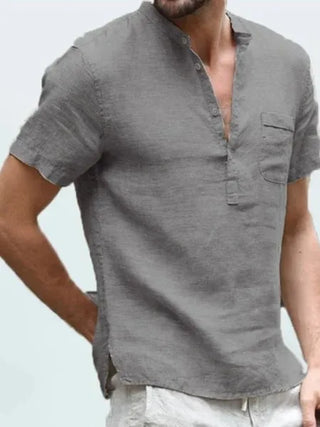 Jareth | Men’s Short-Sleeved Stand Collar Shirt with Partial Button Placket