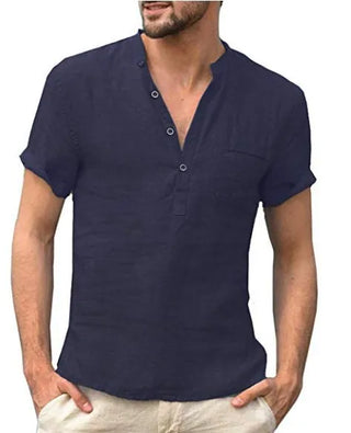 Jareth | Men’s Short-Sleeved Stand Collar Shirt with Partial Button Placket