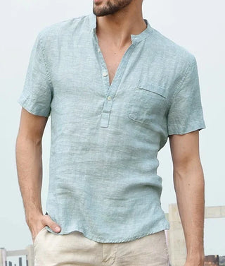 Jareth | Men’s Short-Sleeved Stand Collar Shirt with Partial Button Placket