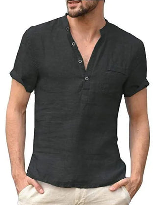 Jareth | Men’s Short-Sleeved Stand Collar Shirt with Partial Button Placket