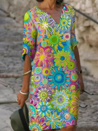 Laila | Women's Floral Half Sleeves V-Neck Summer Dress