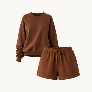 Two-Piece Crew Neck Sweatshirt and Drawstring Shorts Set
