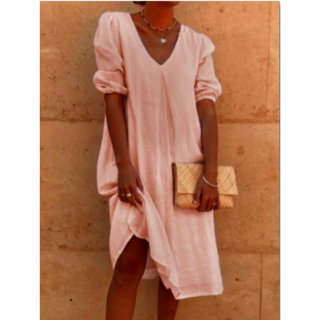 Feby | Women’s Puff Sleeves Midi Dress with V-neckline