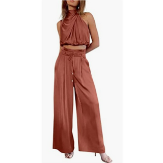 Hariette | Women’s Silk Two Piece Set with Halter Top and High Waist Trouser